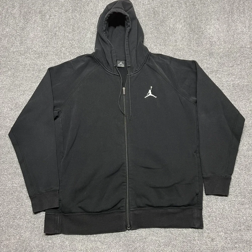 Jordan Hoodie Mens 2XL Black Full Zip Fleece Sweatshirt Jumpman Chest Logo